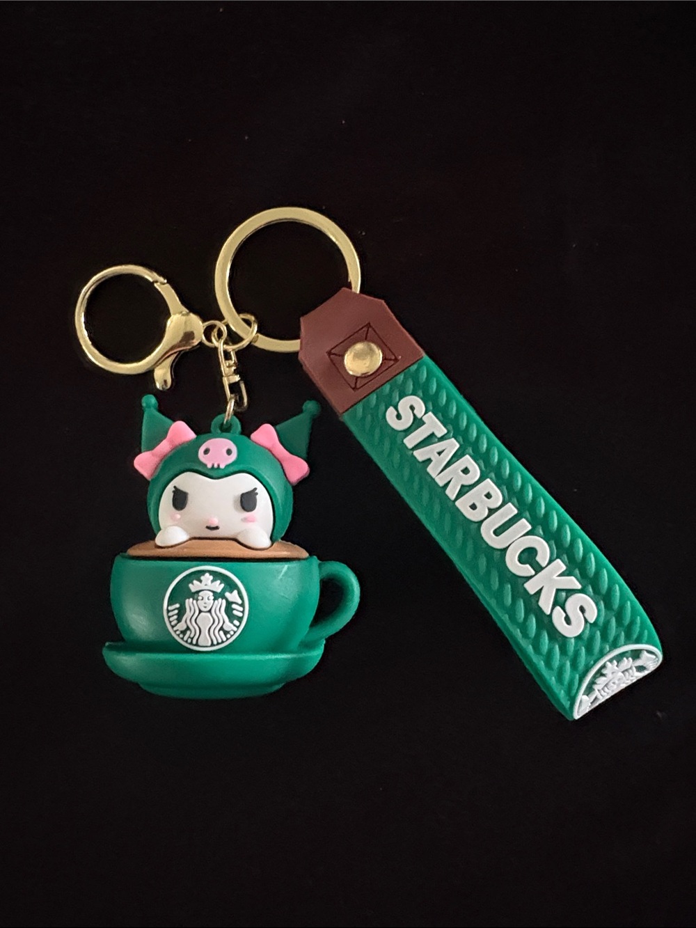 Fun Coffee Cup Green Kuromi Keychain Bag Charm with Strap